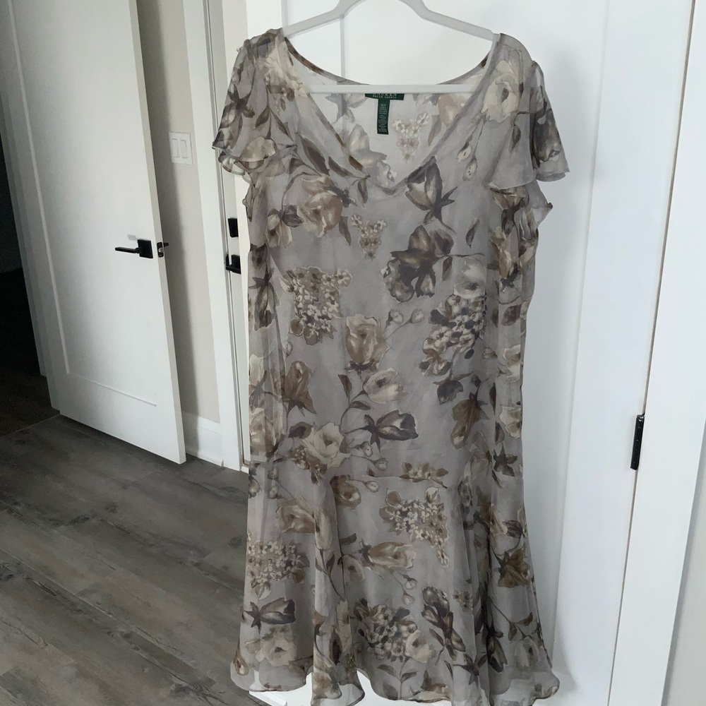 Ralph Lauren Floral Chiffon Dress Grey